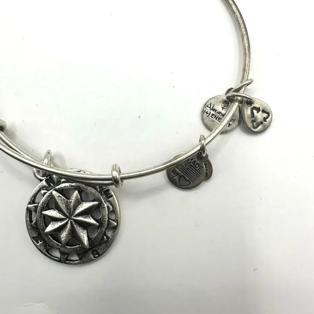 Alex + Ani Compass bracelet Silver tone Energy Charm Boho Casual